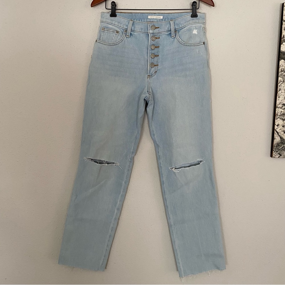 Lucky Brand Luna Distressed Mid-Rise Authentic Straight Leg Jeans